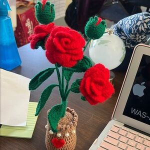 Handcrafted Red Crochet Rose Bouquet